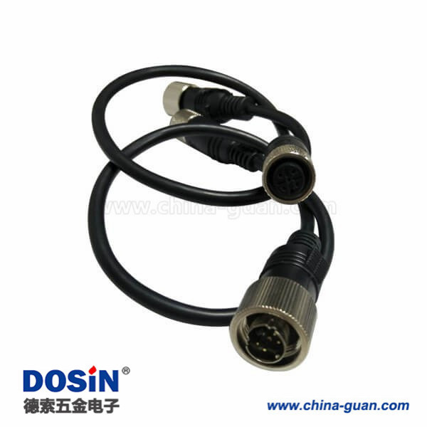 M12 4P防水電纜接頭母頭轉(zhuǎn)MINI DIN 4PIN公頭頭注塑線30CM AWG22