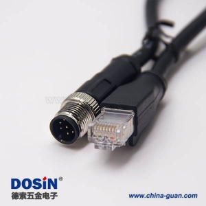 m12轉(zhuǎn)rj45 8芯m12公頭A型轉(zhuǎn)RJ45水晶頭組裝電纜 不帶屏蔽1M AWG24